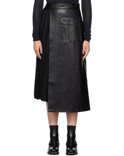 LVIR Pleated Faux-leather Midi Skirt - Black