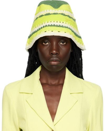 Ganni Green Embroidered Bucket Hat - Yellow