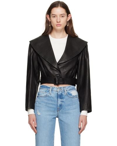 FRAME Cropped Leather Jacket - Black