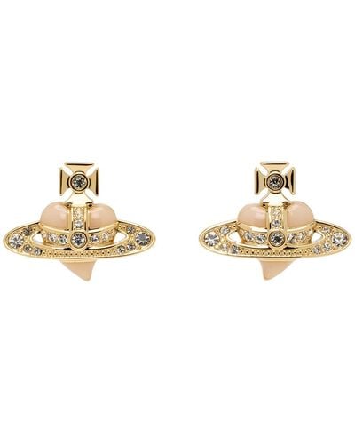 Vivienne Westwood Gold New Diamante Heart Earrings - Black