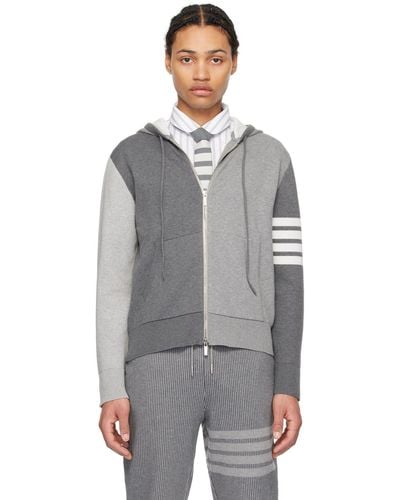 Thom Browne Grey Jacquard Hoodie - Black