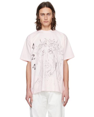 424 T-shirt rose à image à logo imprimée - Blanc