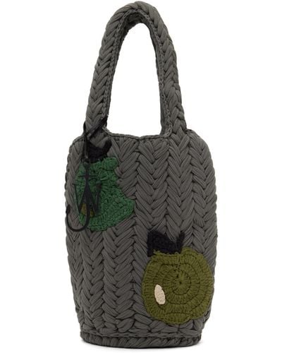 JW Anderson Ssense Exclusive Grey Apple Knitted Tote - Black