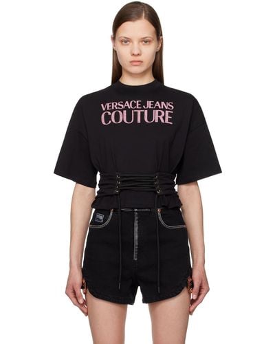 Versace Jeans Couture レースアップ Tシャツ - ブラック