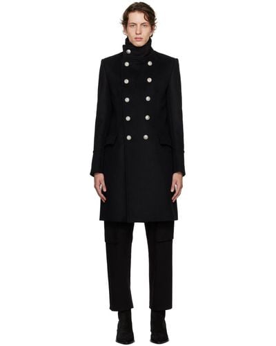 Balmain Mid-length Military Coat - Black