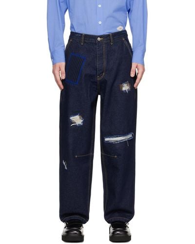 Adererror Navy Embroidered Jeans - Blue
