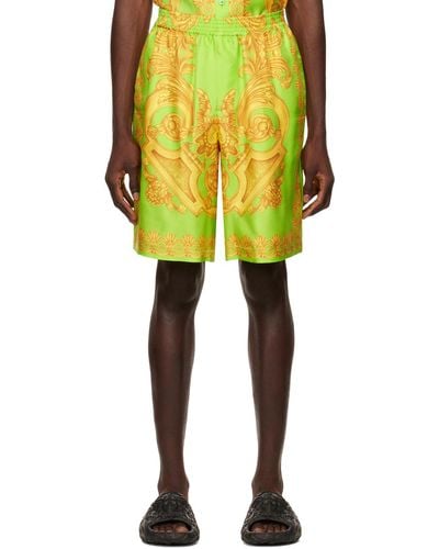 Versace Green & Gold Barocco Shorts - Yellow