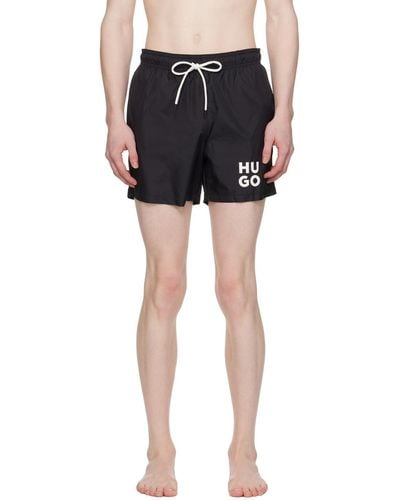 HUGO Black Printed Swim Shorts