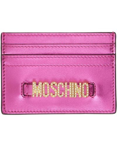 Moschino Porte-cartes rose métallique à ferrure à logo