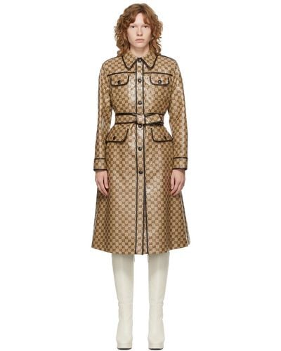 Gucci Beige & Brown gg Coated Canvas Trench Coat - Natural