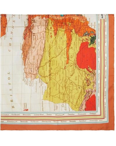 Burberry Orange Map Print Scarf - Multicolor