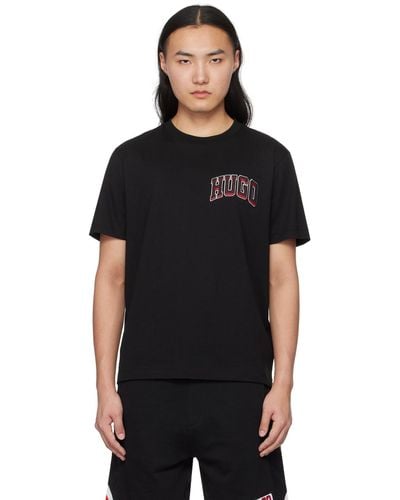 HUGO ロゴ刺繍 Tシャツ - ブラック