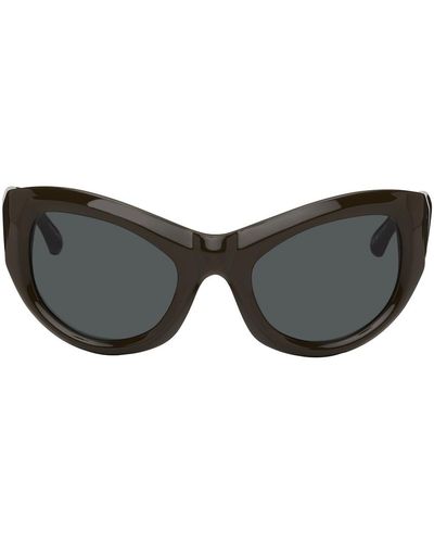 Dries Van Noten Ssense Exclusive Brown Linda Farrow Edition goggle Sunglasses - Black