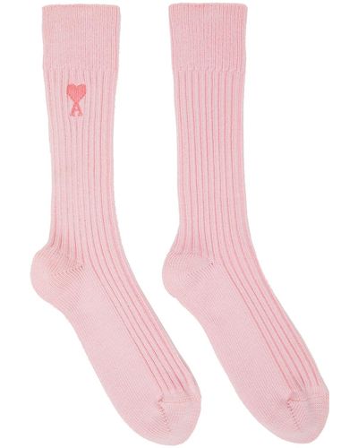 Ami Paris Ami De Cœur Plain Socks - Pink