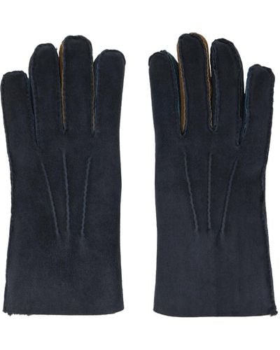 Paul Smith Navy Pinched Seam Shearling Gloves - Blue