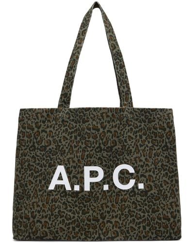 A.P.C. . Khaki Leopard Lou Tote - Black