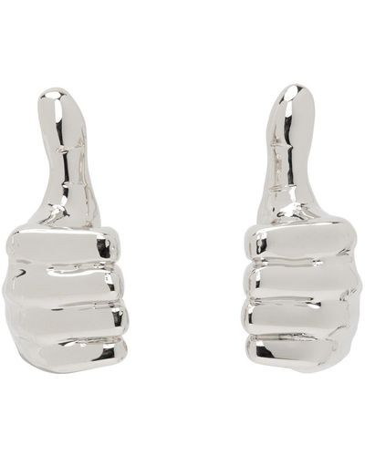 Y. Project Mini boucles d'oreilles thumbs up argentées - Blanc