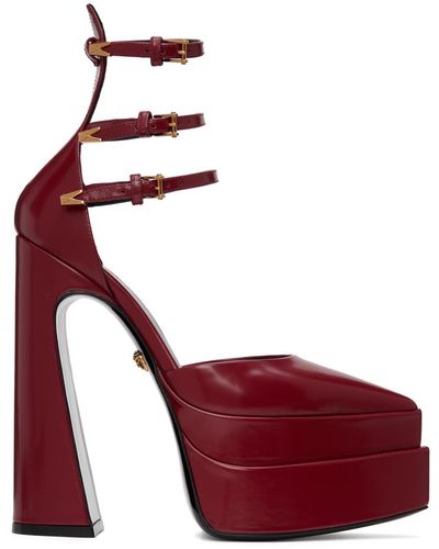 Versace Leather Platform Strappy Pumps - Red