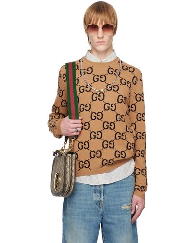 Gucci GGウール ジャカード セーター, ベージュ, ウェア - ブラウン