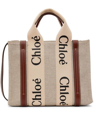 Chloé White And Woody Small Tote Bag - Brown