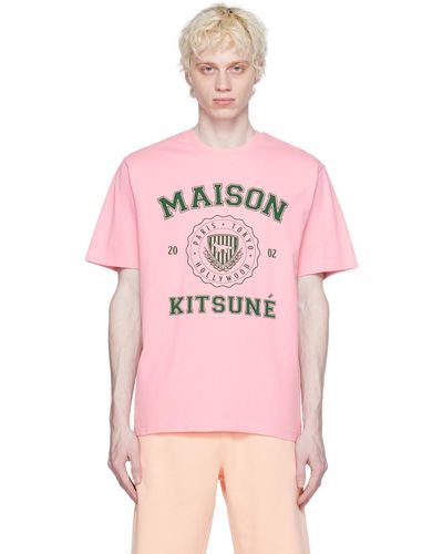 Maison Kitsuné T-shirt de style collégial rose édition hotel olympia