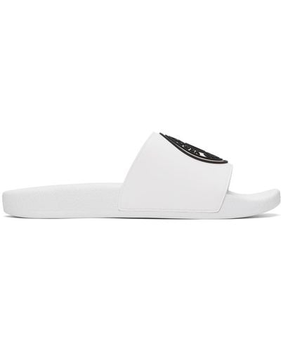 Versace Jeans Couture White Bonded Pool Slides - Black