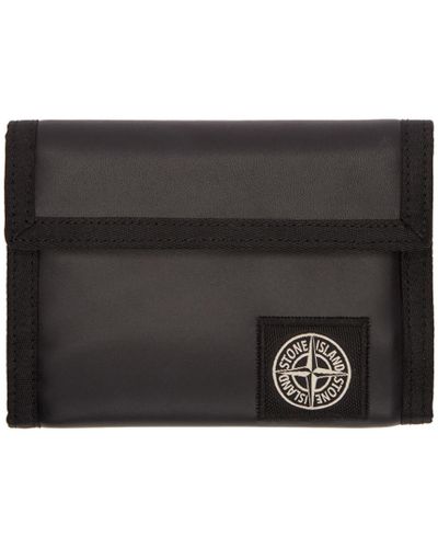 Stone Island Black Leather Logo Velcro Wallet