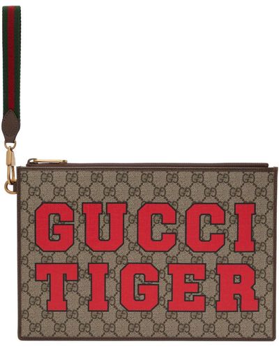Gucci Brown Tiger gg Document Holder - Red