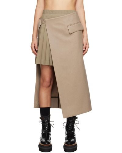 Sacai Beige Mix Midi Skirt - Natural