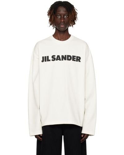 Jil Sander オフホワイト ロゴプリント 長袖tシャツ - ブラック