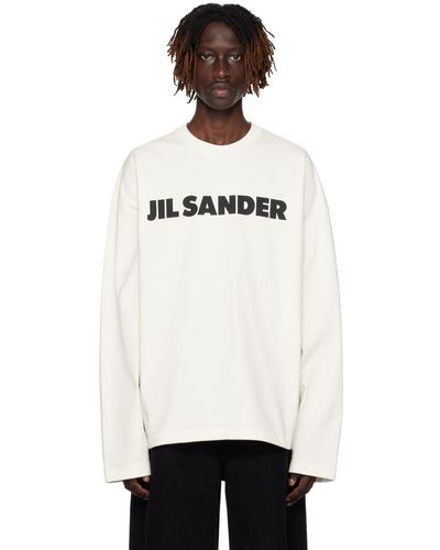 Jil Sander T-shirt à manches longues blanc cassé à logo imprimé - Noir