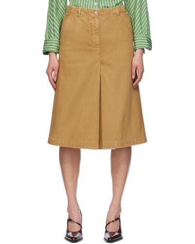 Dries Van Noten Pleated Denim Midi Skirt - Natural