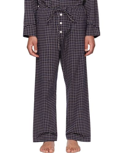 Bode Navy Grid Pajama Pants - Blue