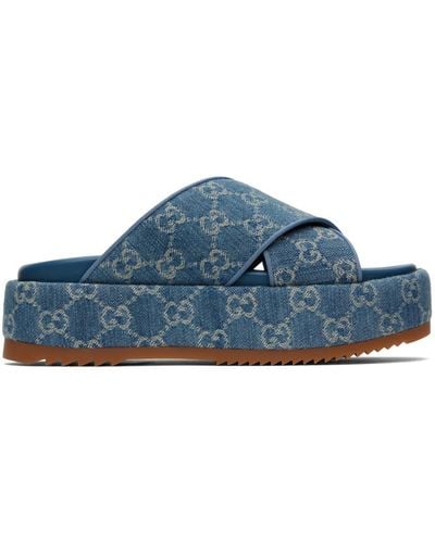 Gucci GG Platform Slide Sandal - Blue
