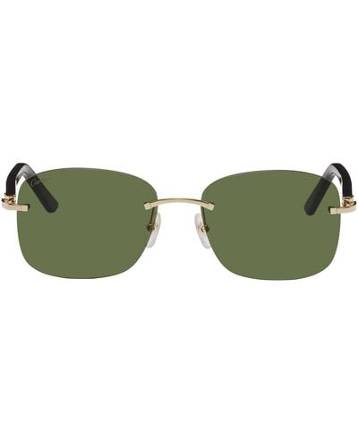 Cartier Gold & Tortoiseshell Square Sunglasses - Green