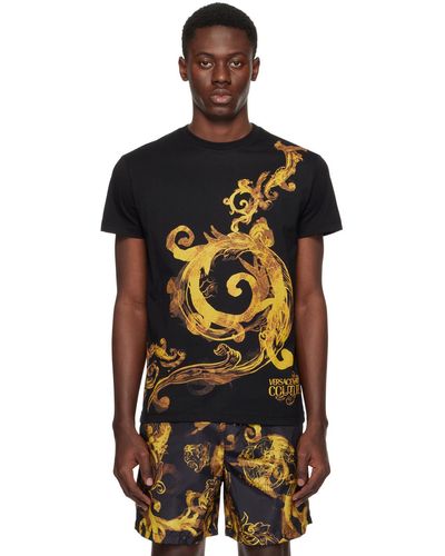 Versace T-shirt noir à motif watercolor couture