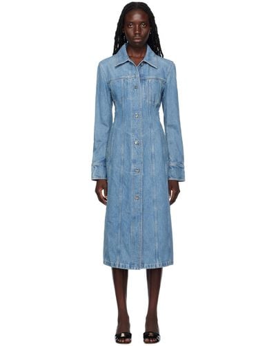 Ferragamo Blue Button Denim Midi Dress - Black