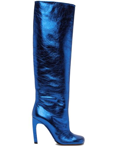 Dries Van Noten Cracked Leather Tall Boots - Blue