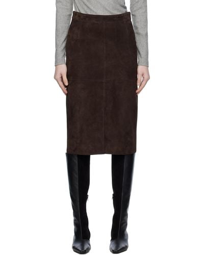 Totême Toteme Brown Panelled Leather Midi Skirt - Black