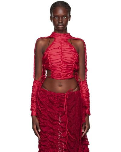 ESTER MANAS Signature Ruched Blouse - Red
