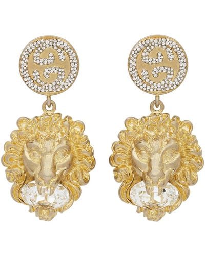 Gucci Lion Head Earrings With Interlocking G - Multicolour