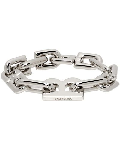 Balenciaga Silver Thin B Chain Bracelet - Black
