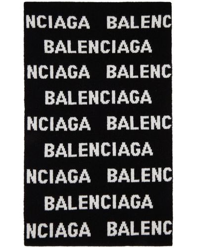 Balenciaga &ホワイト オールオーバーロゴ マフラー - ブラック
