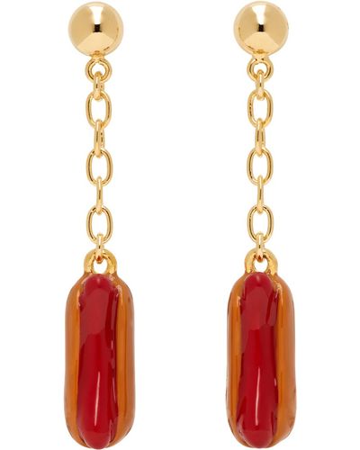 Marni Gold & Orange Enameled Hot Dog Earrings - Red