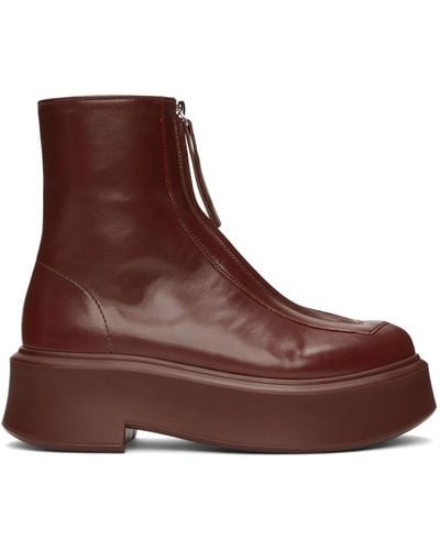 The Row Burgundy Zipped I Boots - Brown