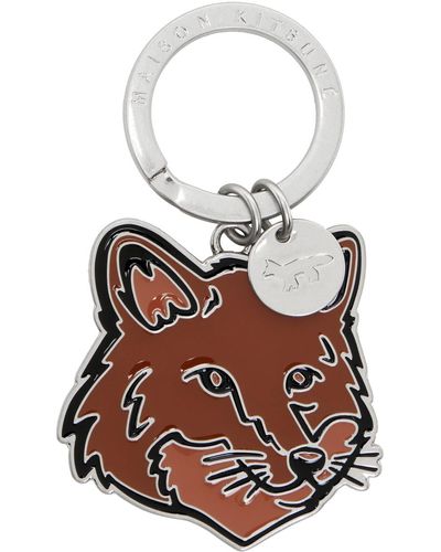 Maison Kitsuné Silver Bold Fox Head Metal Keychain - Brown