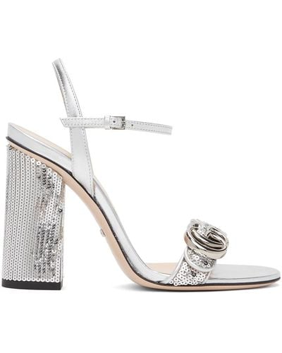 Gucci Silver Sequin Marmont High Heeled Sandals - Metallic