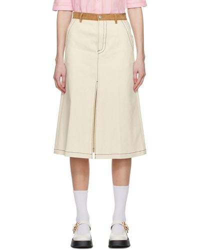 Marni Off- Vented Denim Midi Skirt - Natural