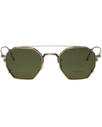 Oliver Peoples Gold And Green Assouline Frame Edition Octagon Clip-on Sunglasses - Multicolor