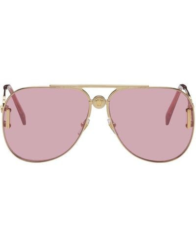 Versace Gold & Pink Medusa biggie Pilot Sunglasses - Black